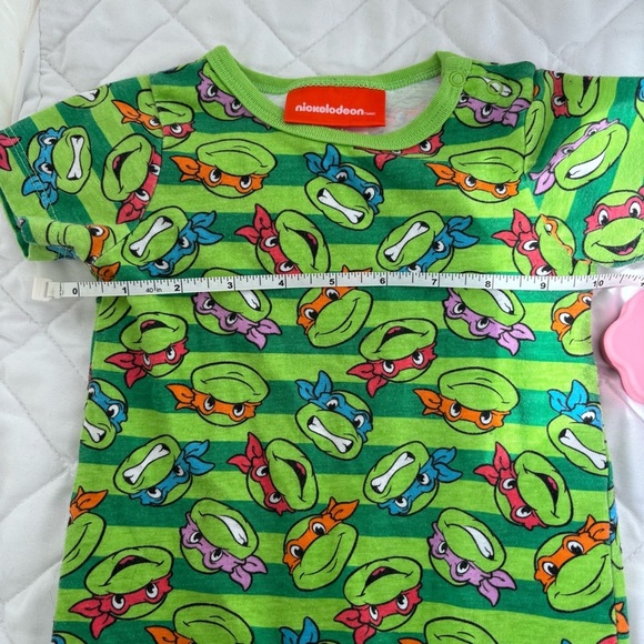 ⭒ 6-12M Nickelodeon Two Ninja Turtles 2015 Green Rompers Pyjamas Striped ⭒ - Picture 9 of 11